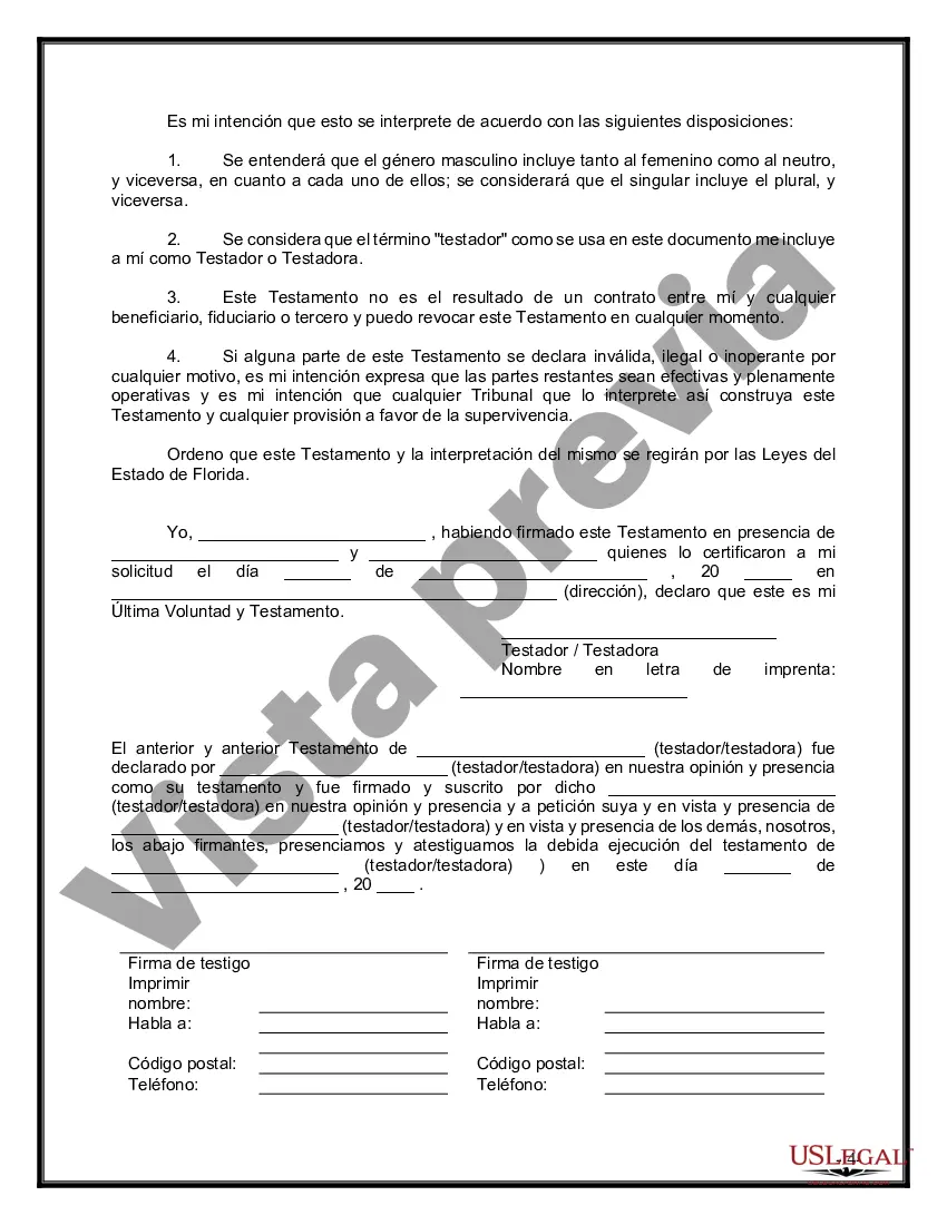 Preview Último testamento legal y formulario de testamento con todos los bienes en fideicomiso llamado testamento invertido
