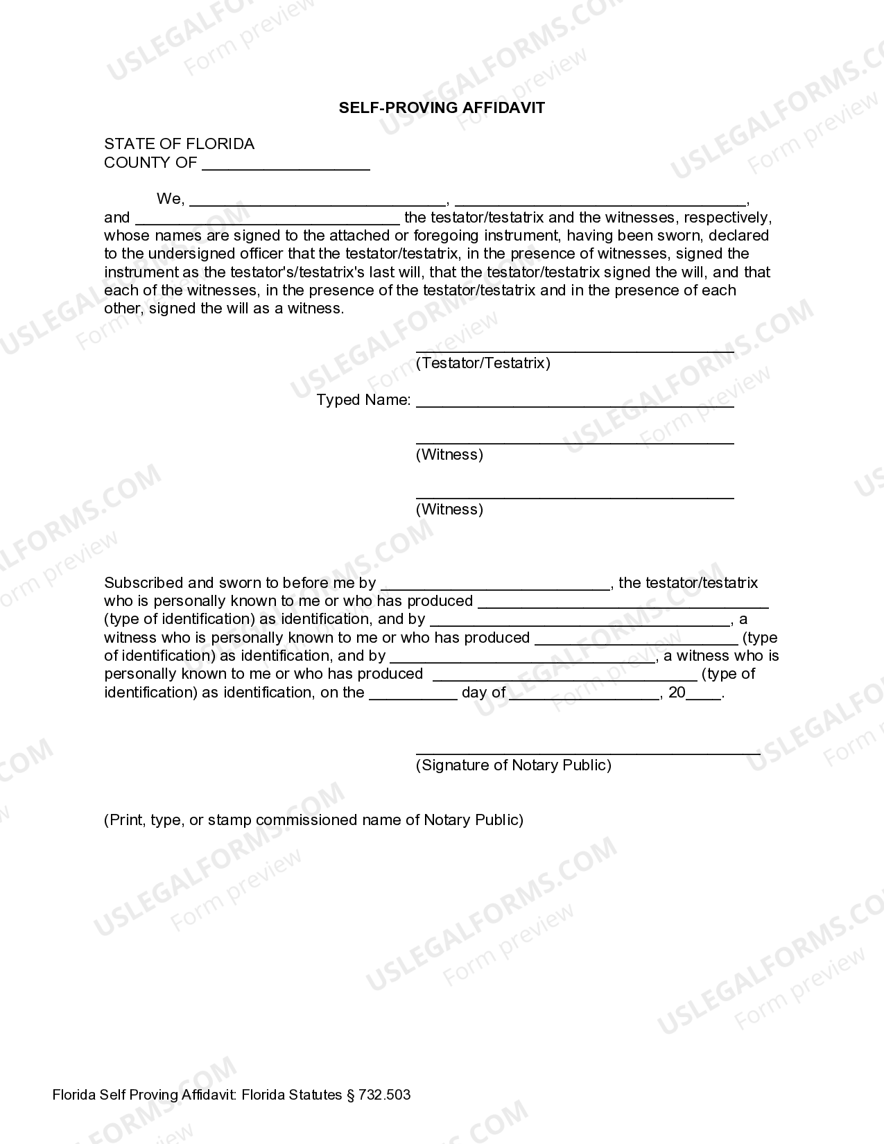 Florida Legal Last Will and Testament Form with All Property to Trust ...