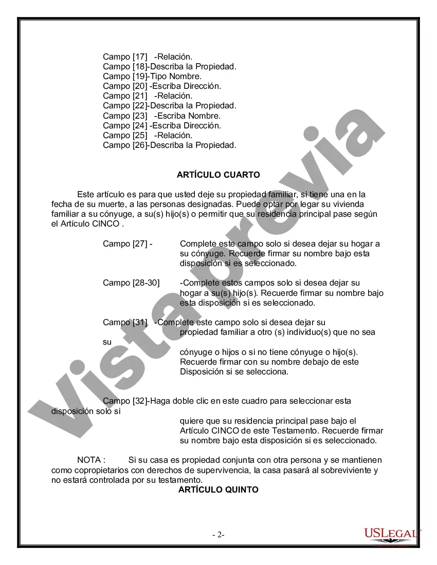 Preview Última voluntad y testamento para otras personas