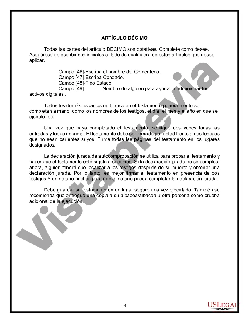 Preview Última voluntad y testamento para otras personas