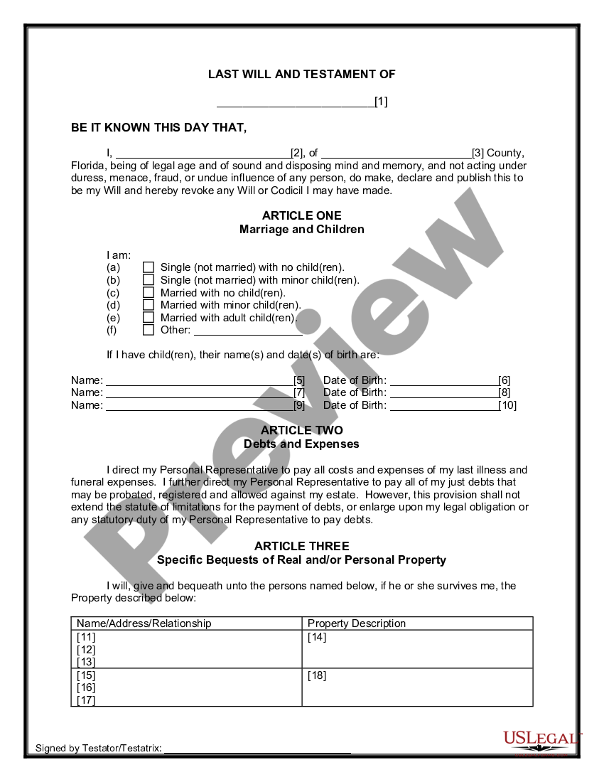 Florida Last Will and Testament for other Persons - Last Will Testament ...