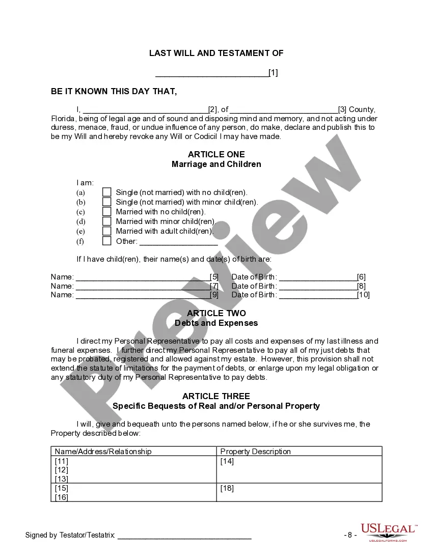 Preview Last Will and Testament for other Persons