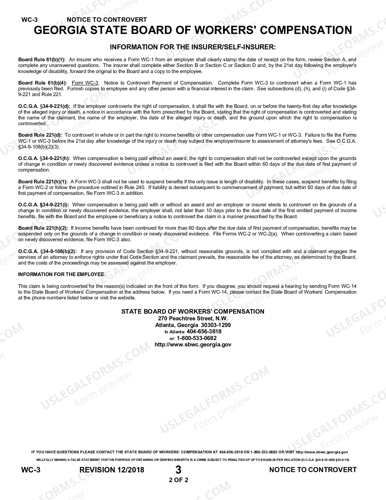 Preview Notice To Controvert for Workers' Compensation