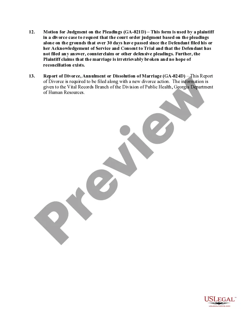 Preview Georgia No-Fault Uncontested Agreed Divorce Package for Dissolution of Marriage with Adult Children and with or without Property and Debts
