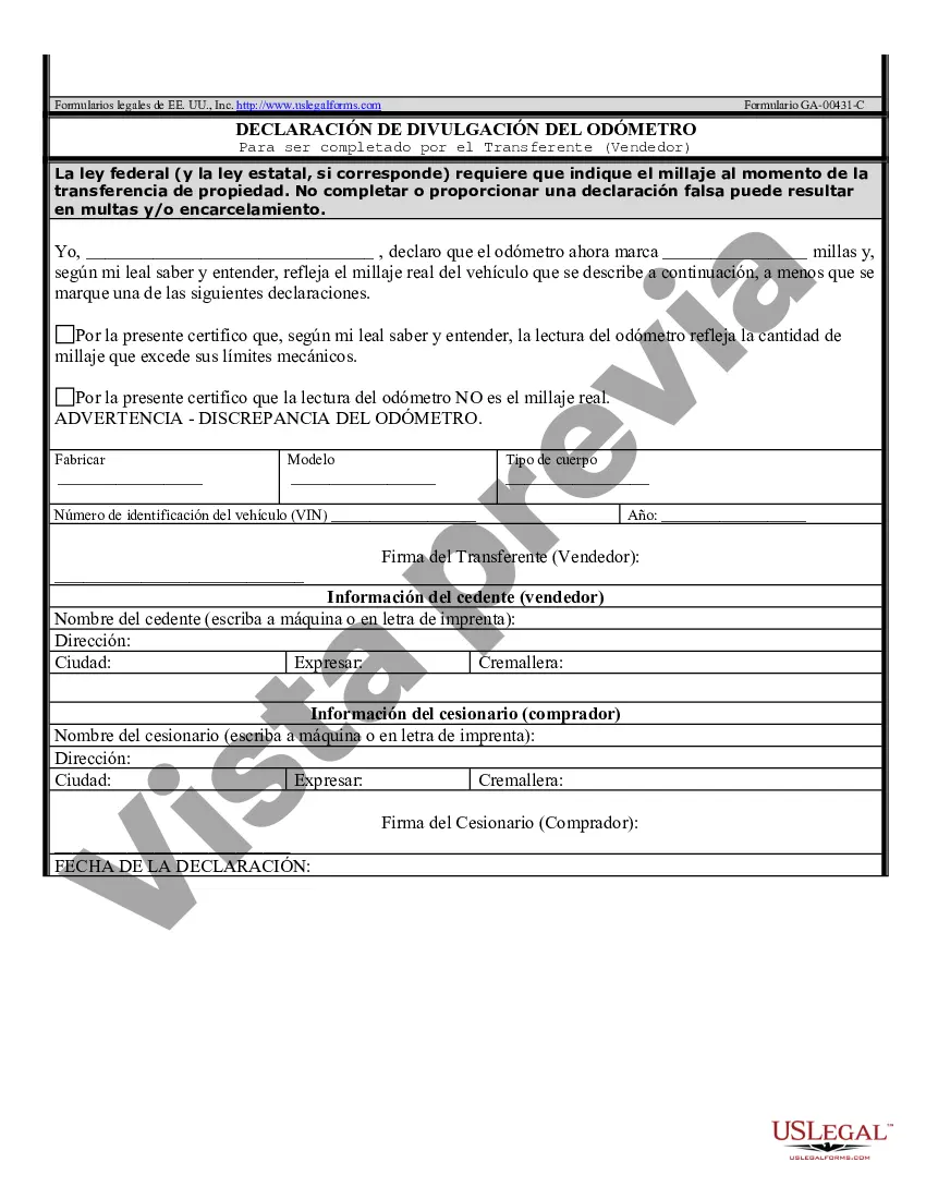 Preview Factura de venta de automóvil o vehículo, incluida la declaración del cuentakilómetros y el pagaré