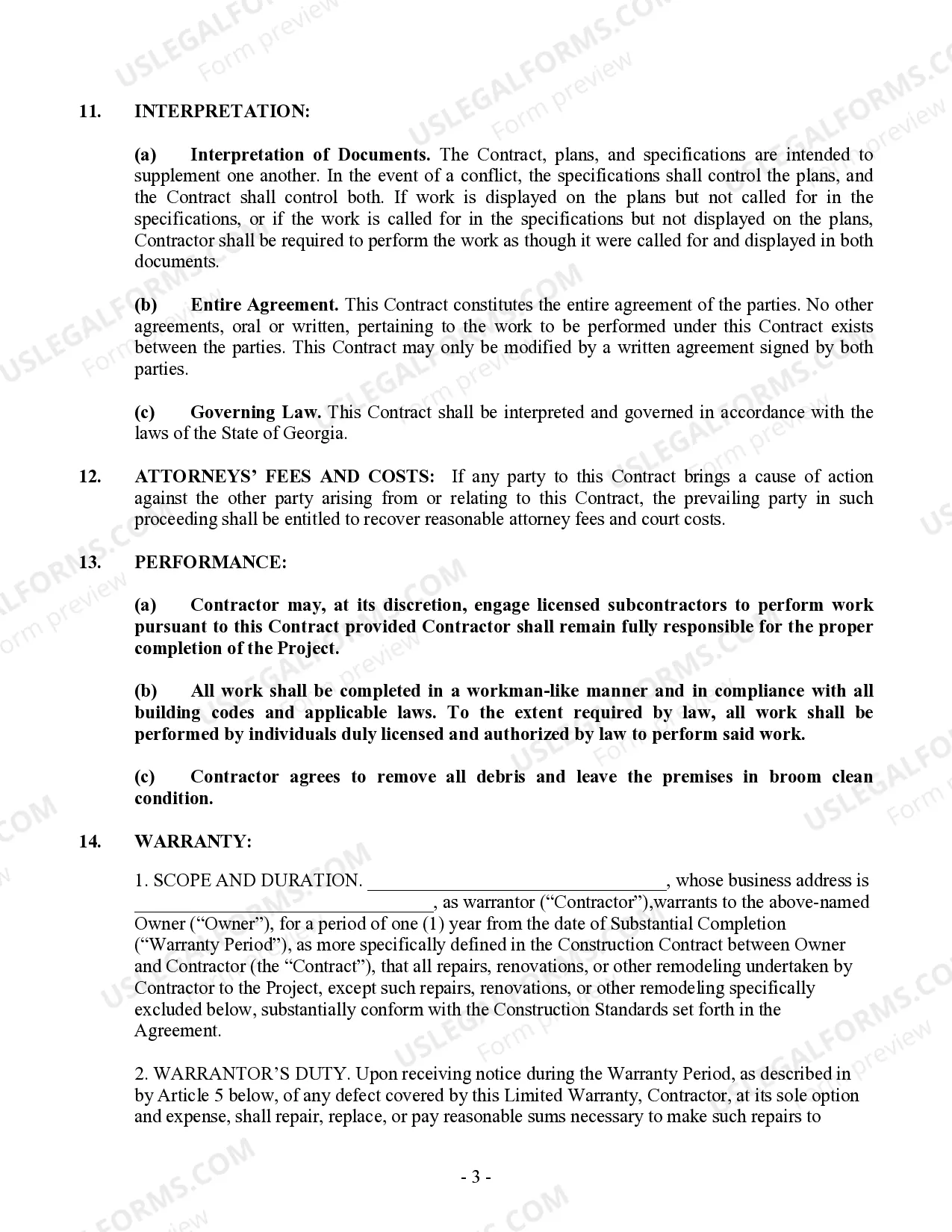 Preview Trim Carpenter Contract for Contractor