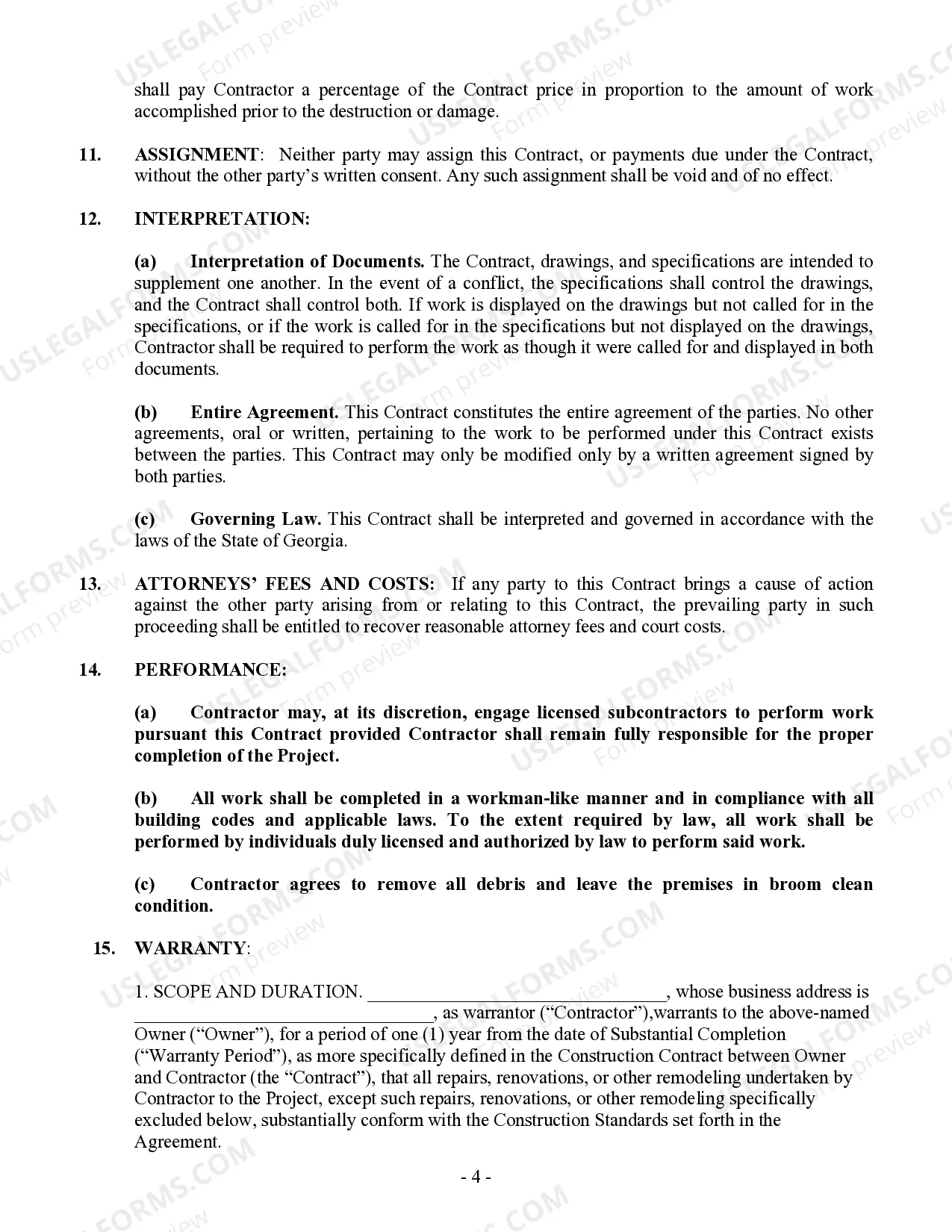 Preview HVAC Contract for Contractor