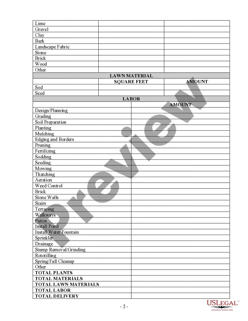 Preview Landscape Contract for Contractor