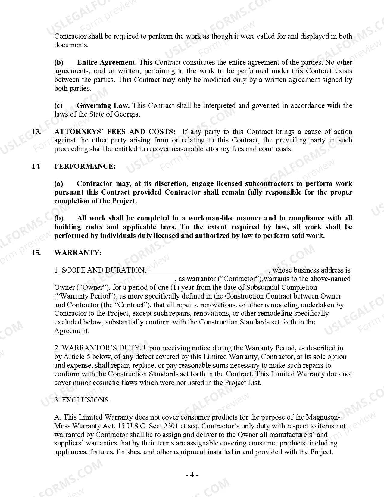 Preview Excavator Contract for Contractor