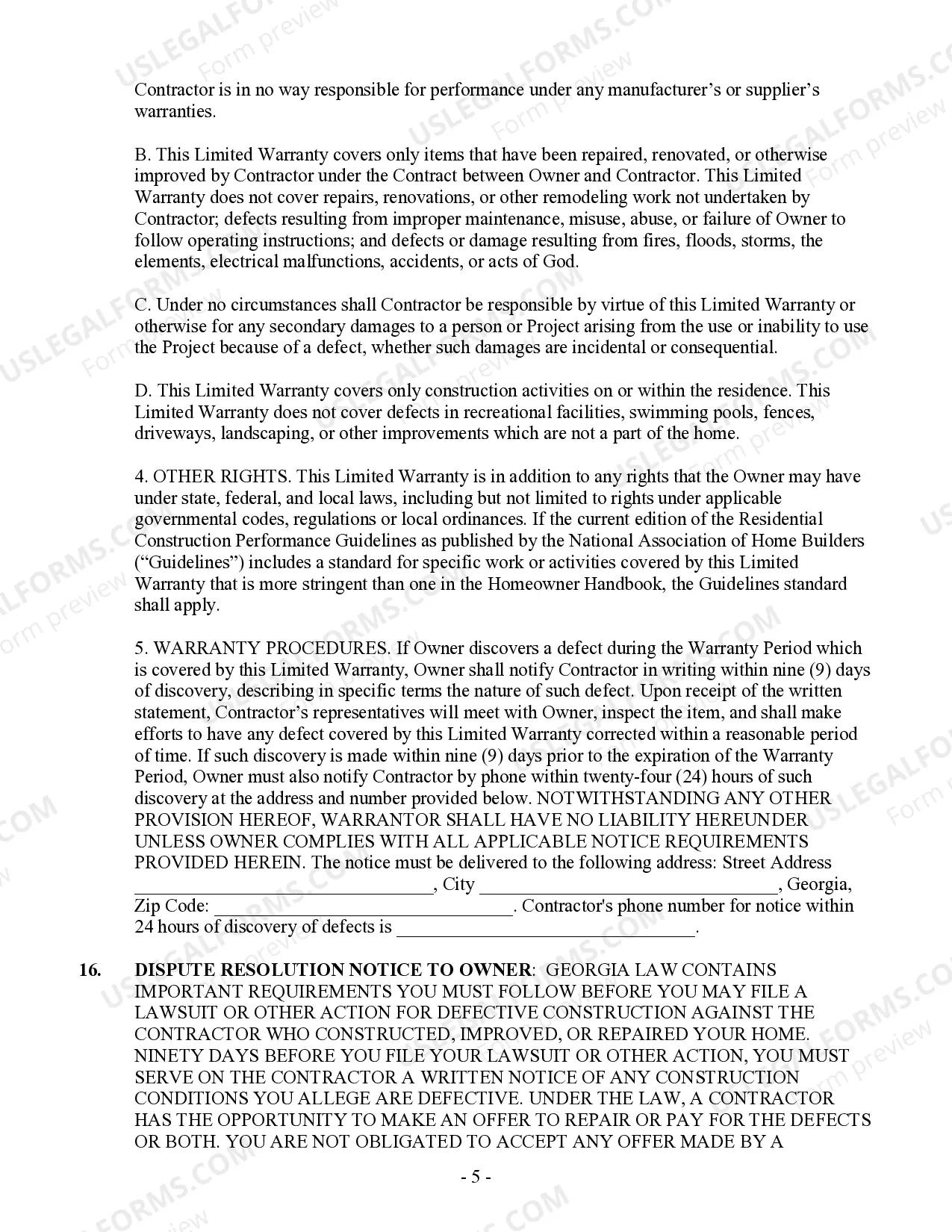 Preview Excavator Contract for Contractor