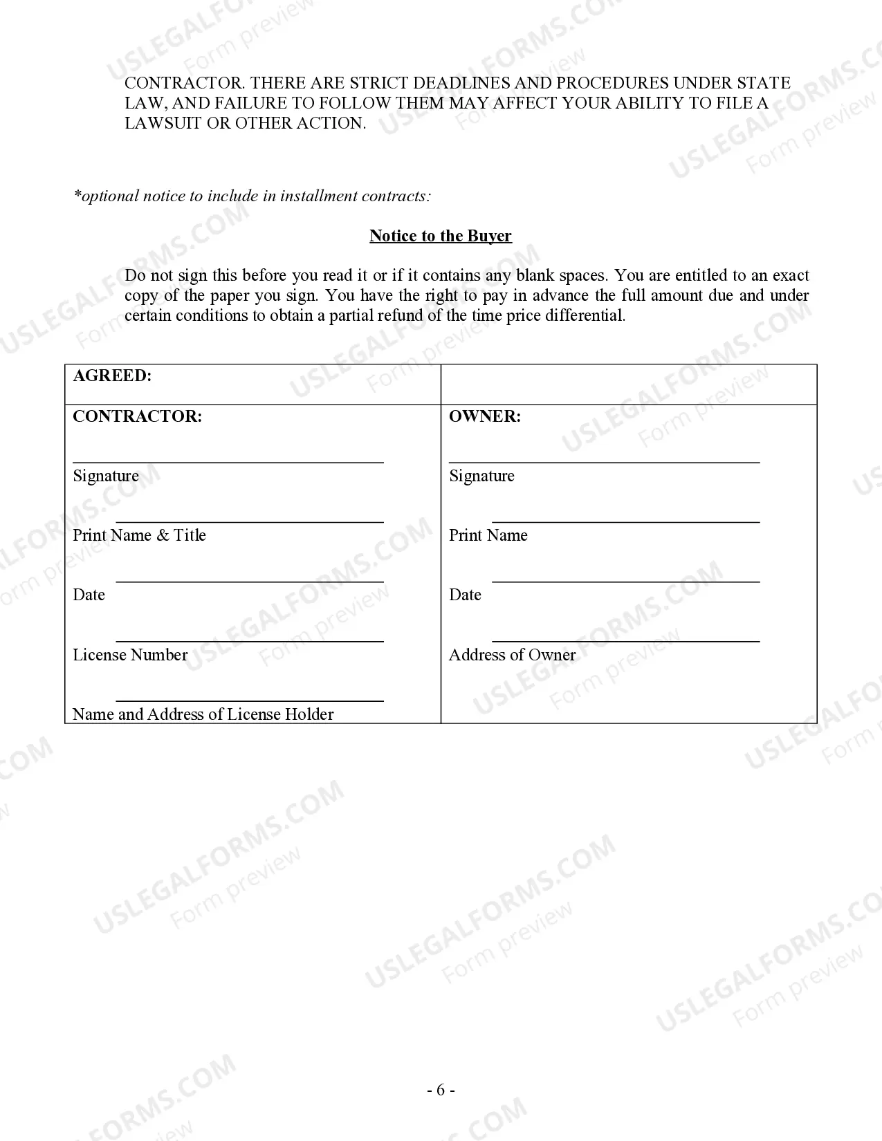Preview Excavator Contract for Contractor