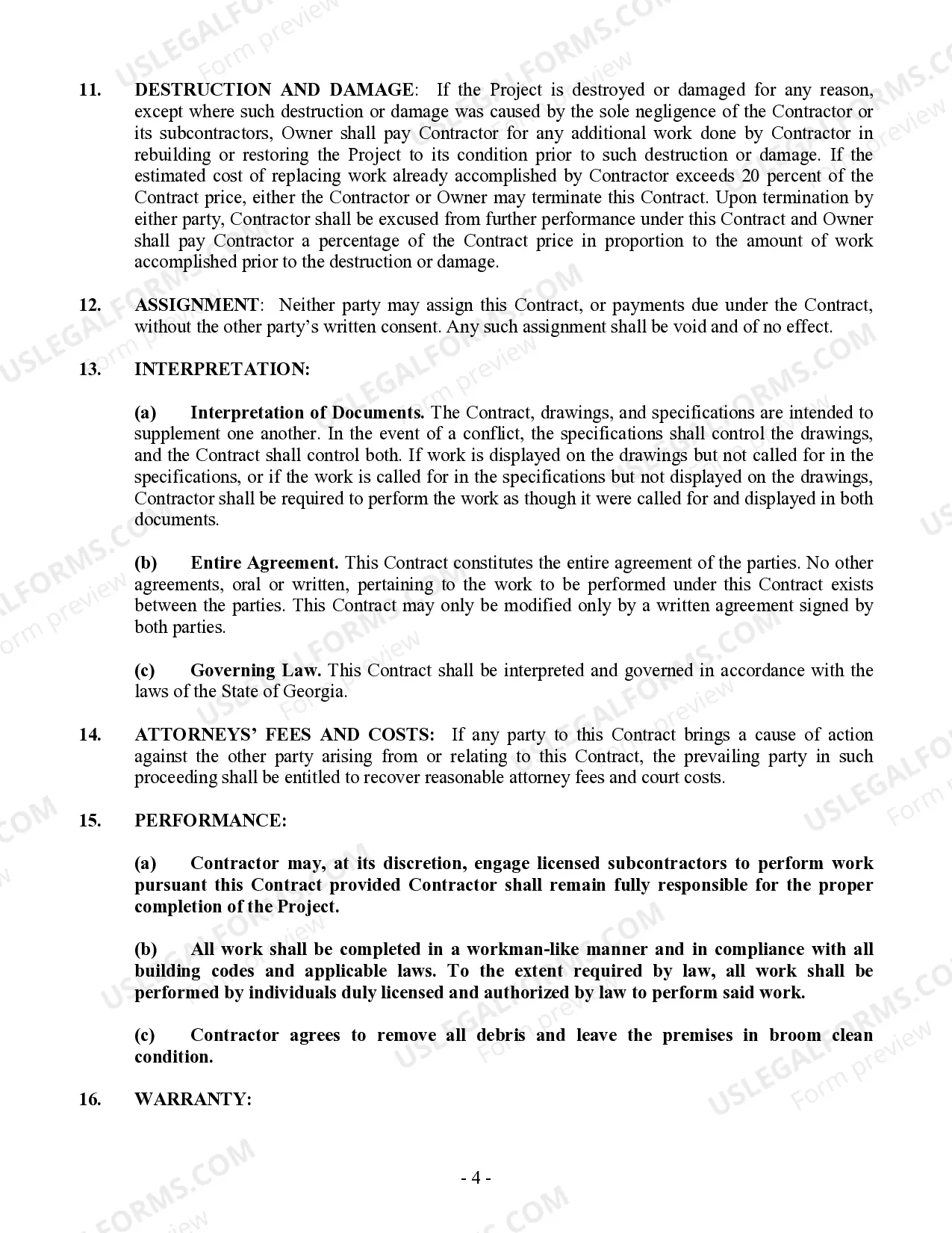 Preview Renovation Contract for Contractor