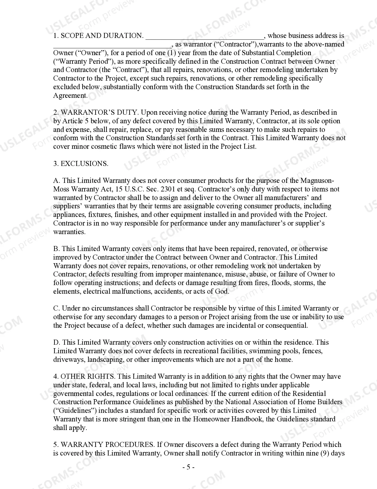 Preview Renovation Contract for Contractor