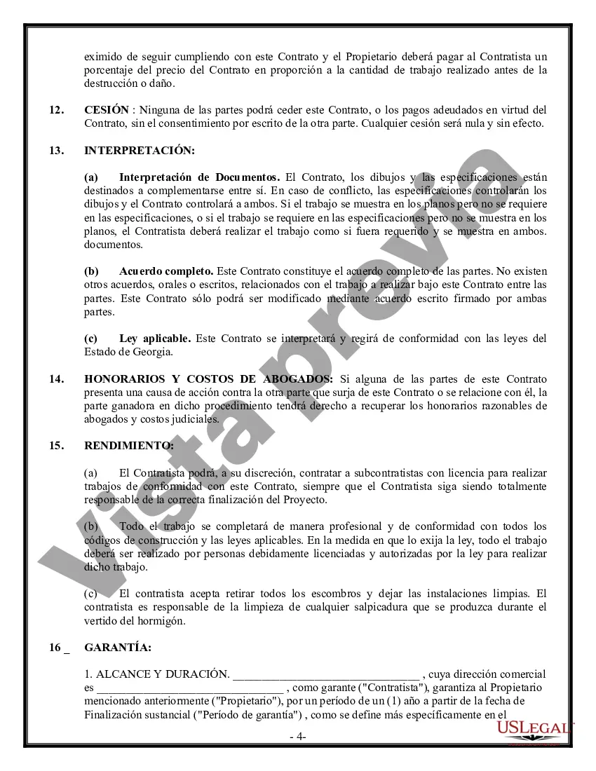 Preview Contrato de albañil de hormigón para contratista