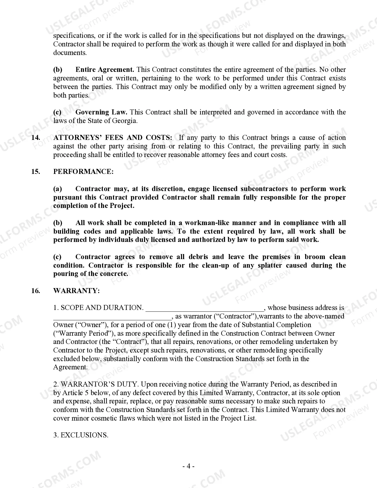Preview Concrete Mason Contract for Contractor