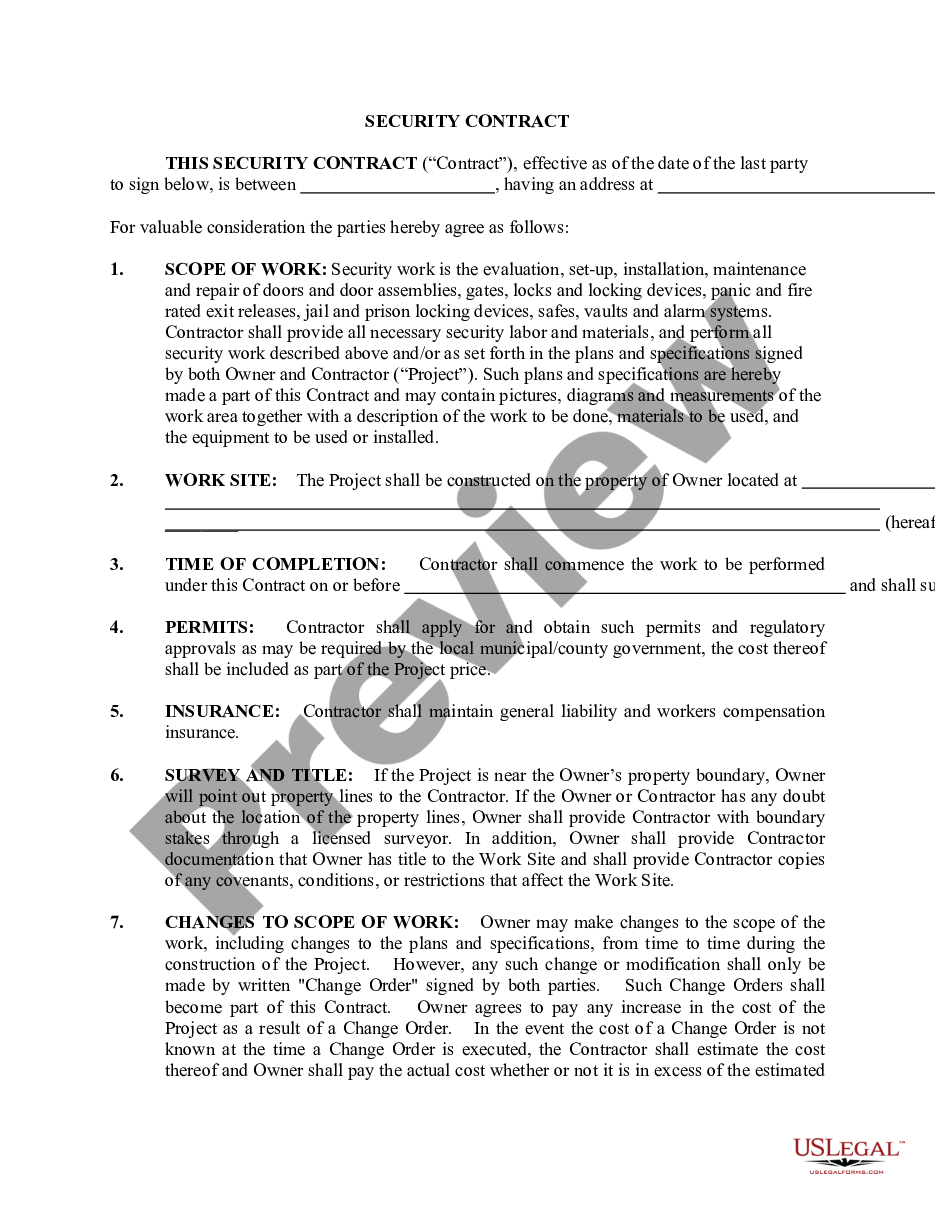 page 0 Security Contract for Contractor preview