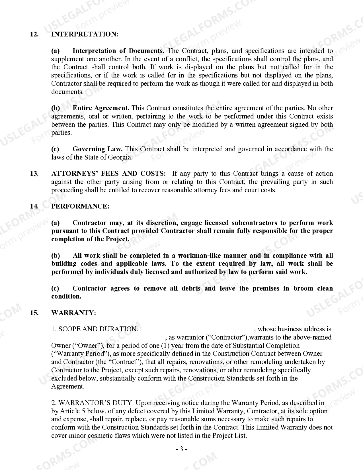 Preview Security Contract for Contractor