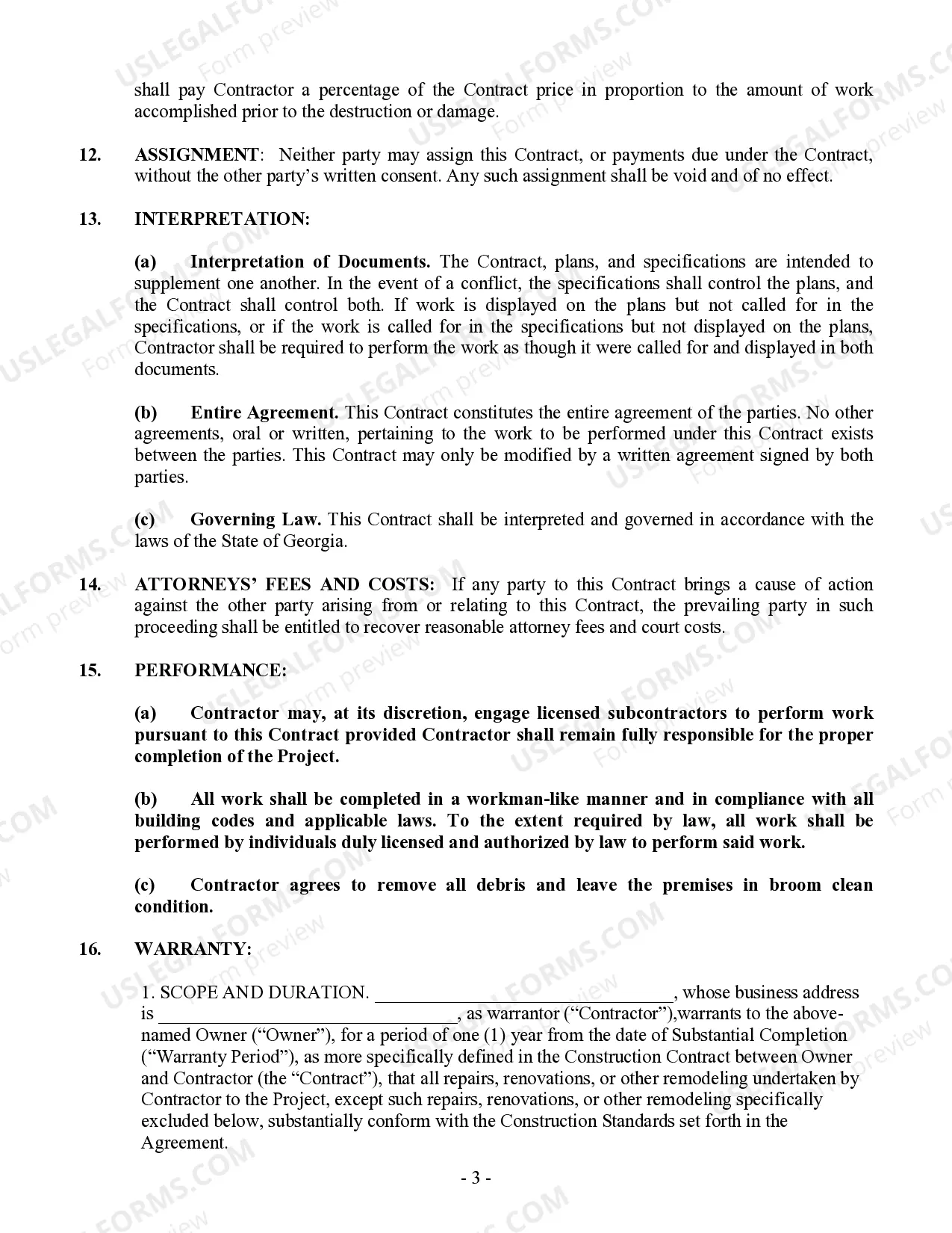 Preview Drainage Contract for Contractor