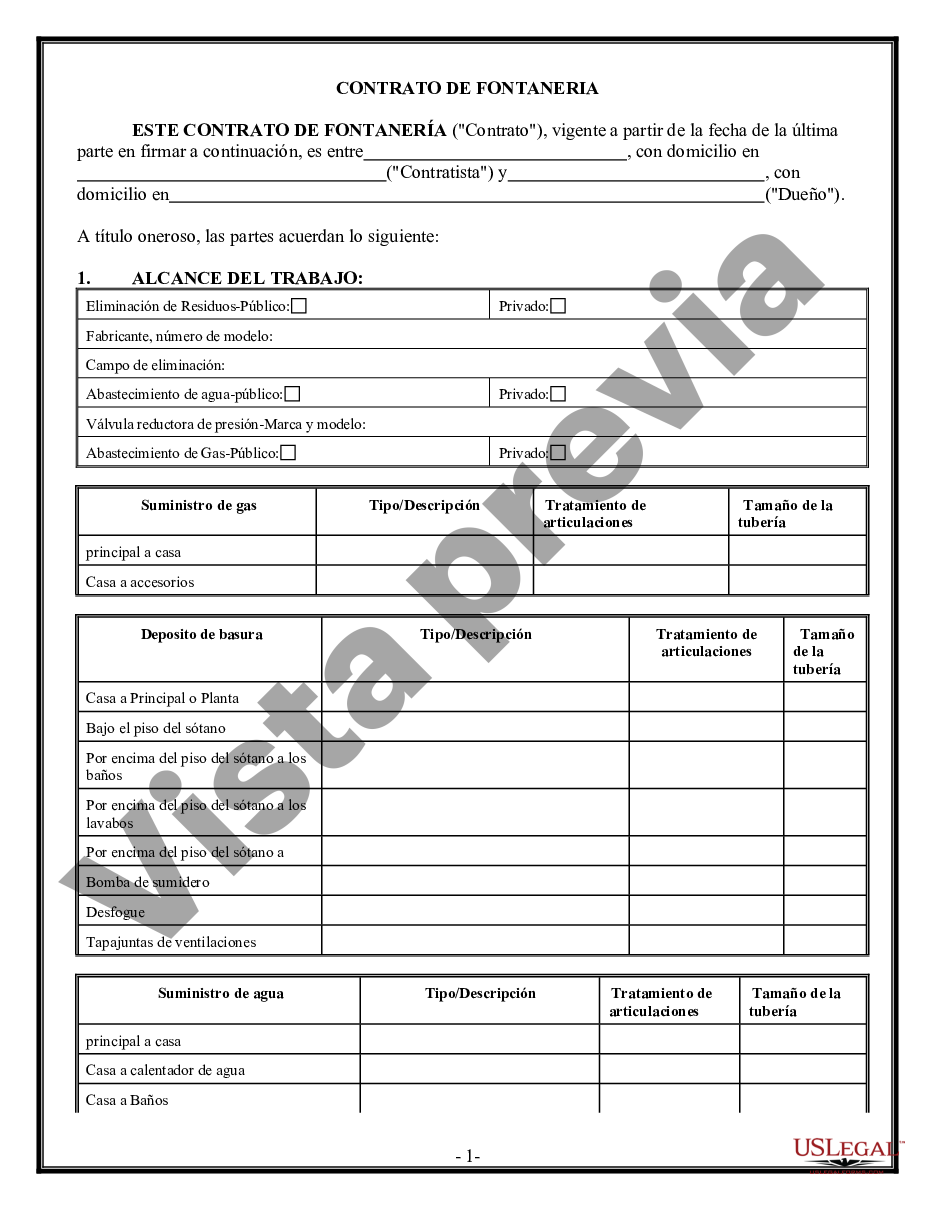 Georgia Contrato de plomería para contratista - Contrato De Plomeria | US  Legal Forms