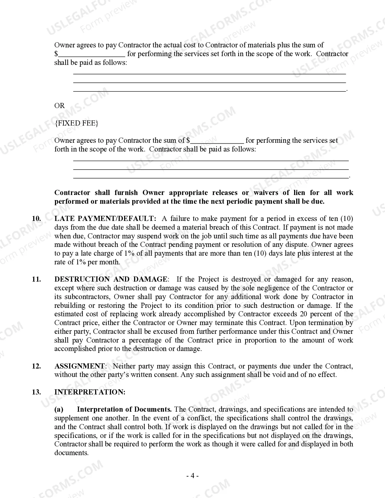 Preview Plumbing Contract for Contractor