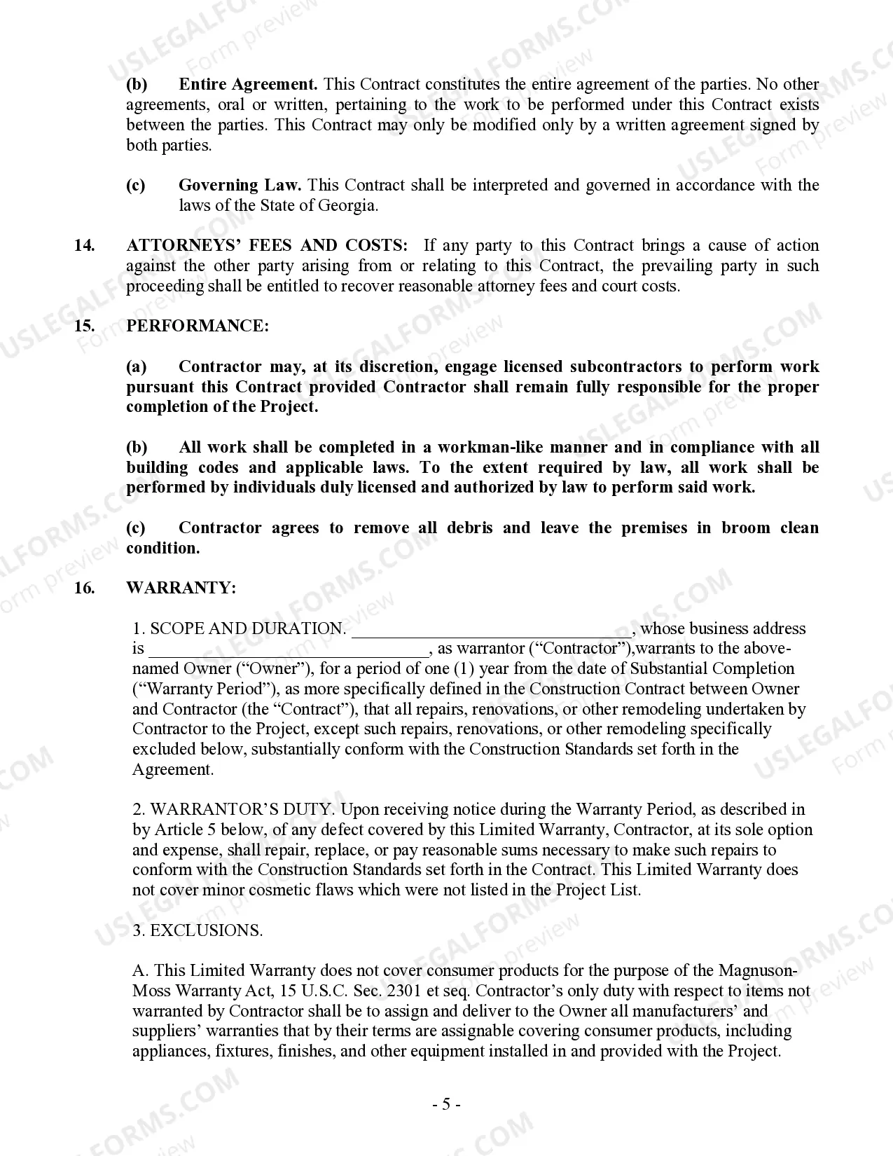 Preview Plumbing Contract for Contractor