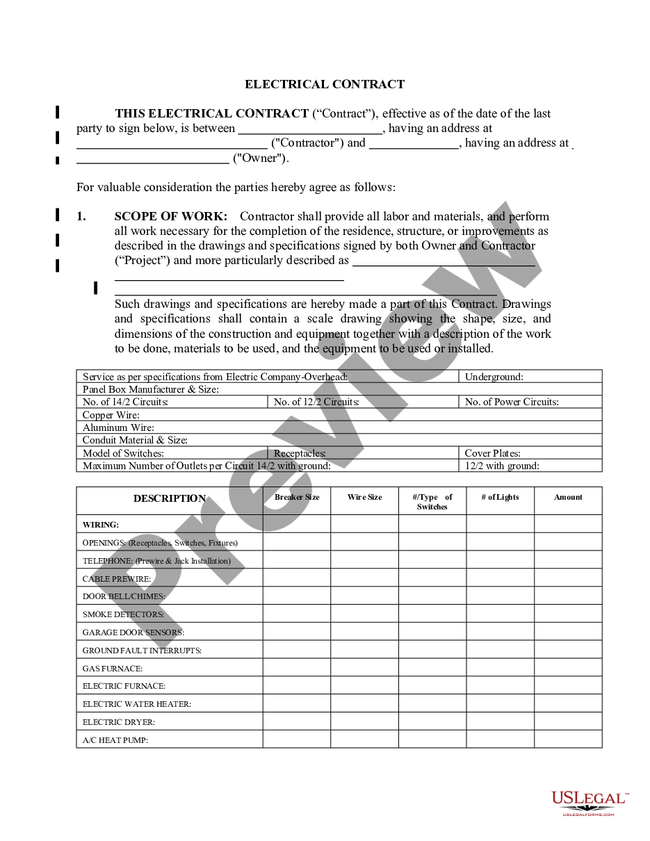 page 0 Electrical Contract for Contractor preview