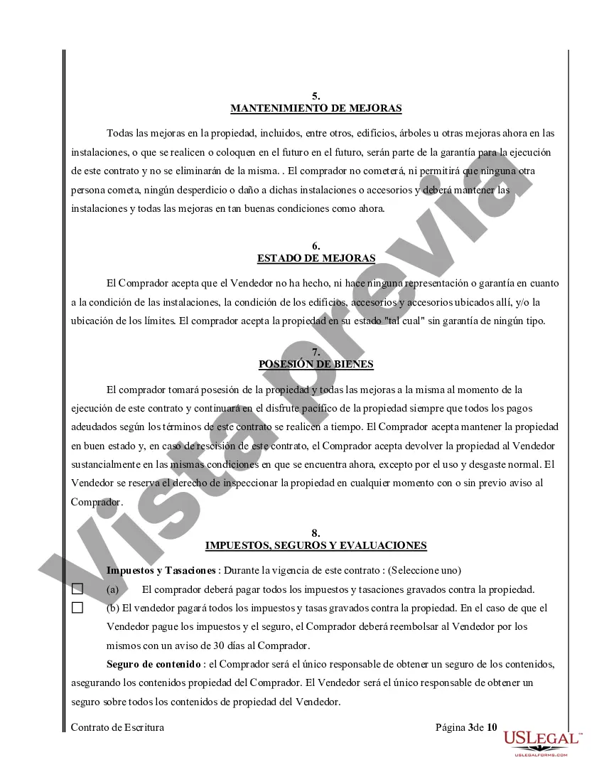 Preview Acuerdo o Contrato de Escritura de Venta y Compra de Bienes Raíces a/k/a Terreno o Contrato de Ejecución