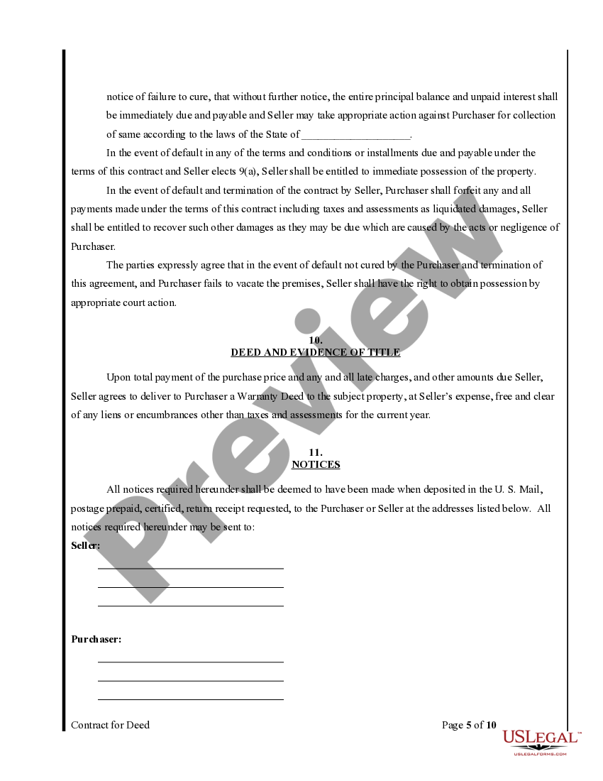 Agreement or Contract for Deed for Sale and Purchase of Real