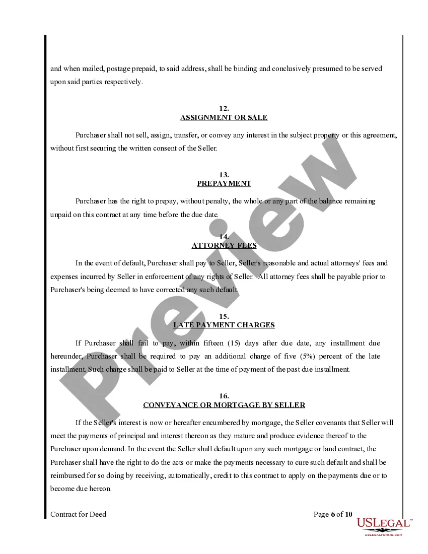 Preview Agreement or Contract for Deed for Sale and Purchase of Real Estate a/k/a Land or Executory Contract