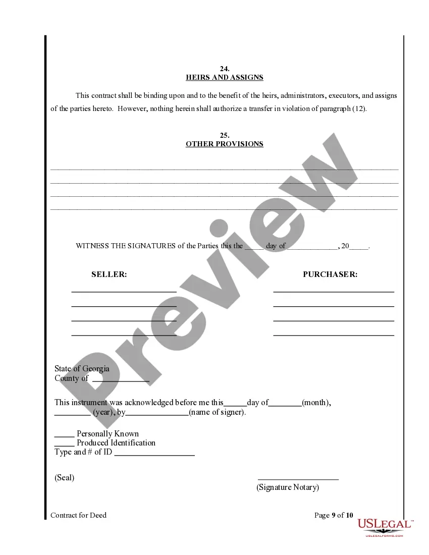 Preview Agreement or Contract for Deed for Sale and Purchase of Real Estate a/k/a Land or Executory Contract