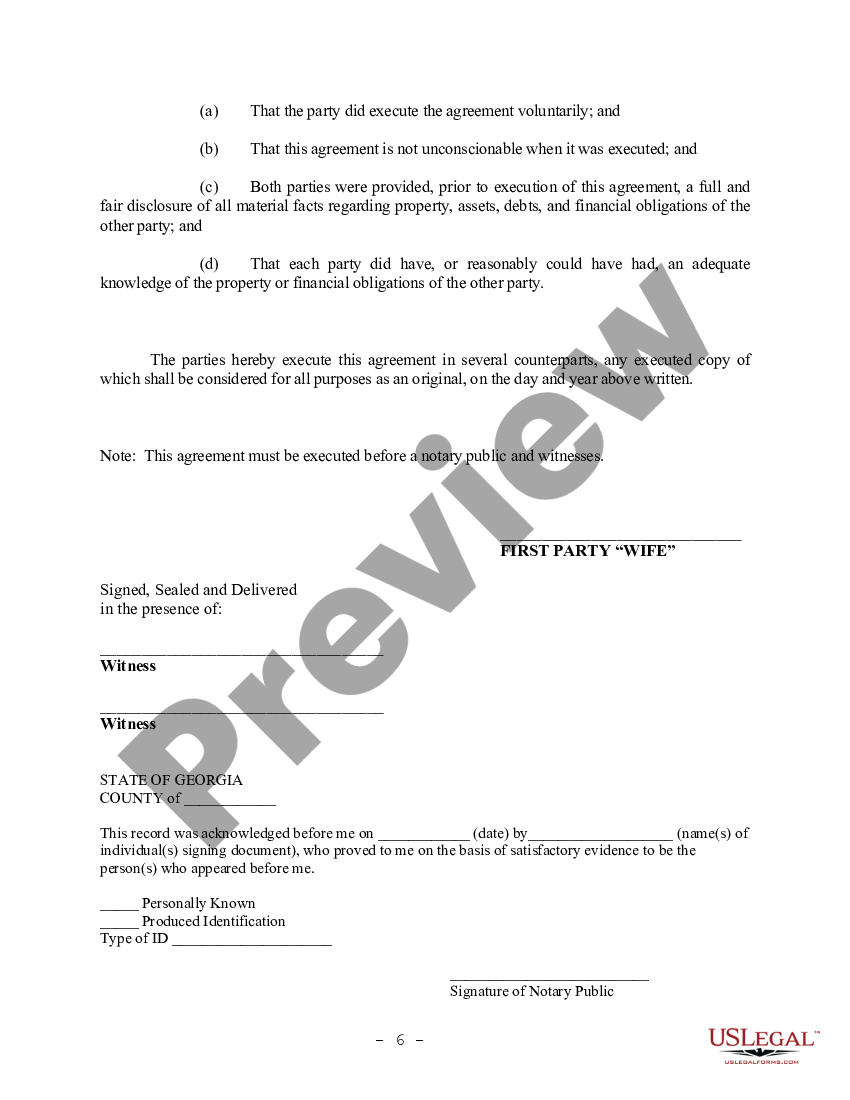 Georgia Prenuptial Premarital Agreement Without Financial Statements Georgia Premarital Form