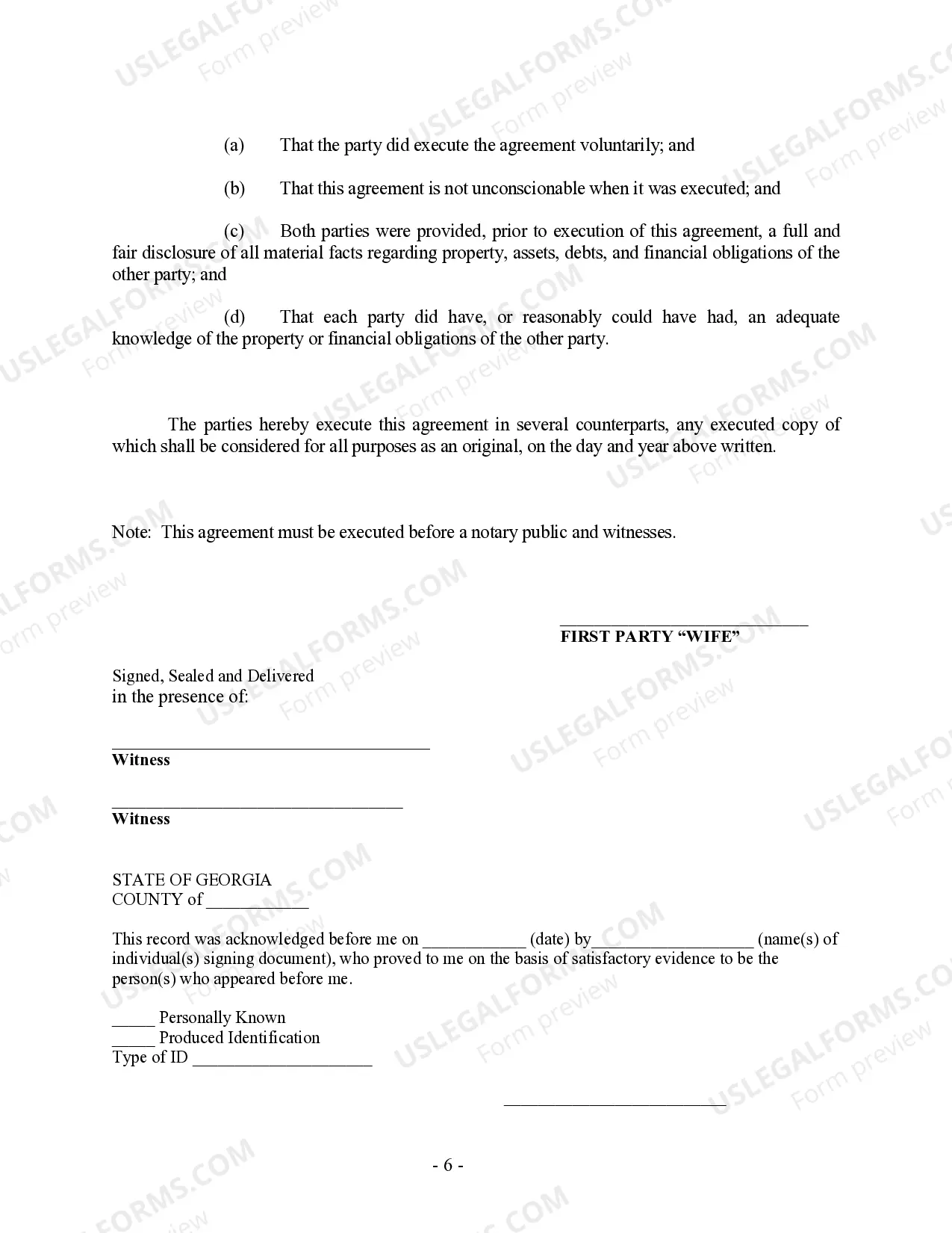 Preview Georgia Prenuptial Premarital Agreement without Financial Statements