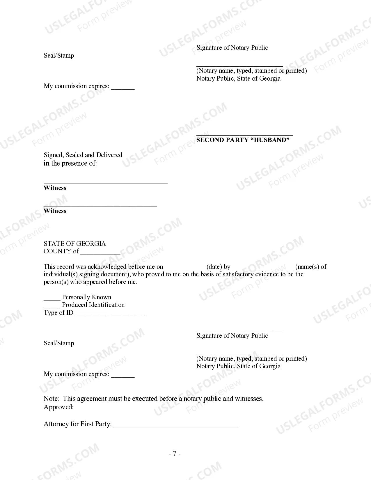 Preview Georgia Prenuptial Premarital Agreement without Financial Statements