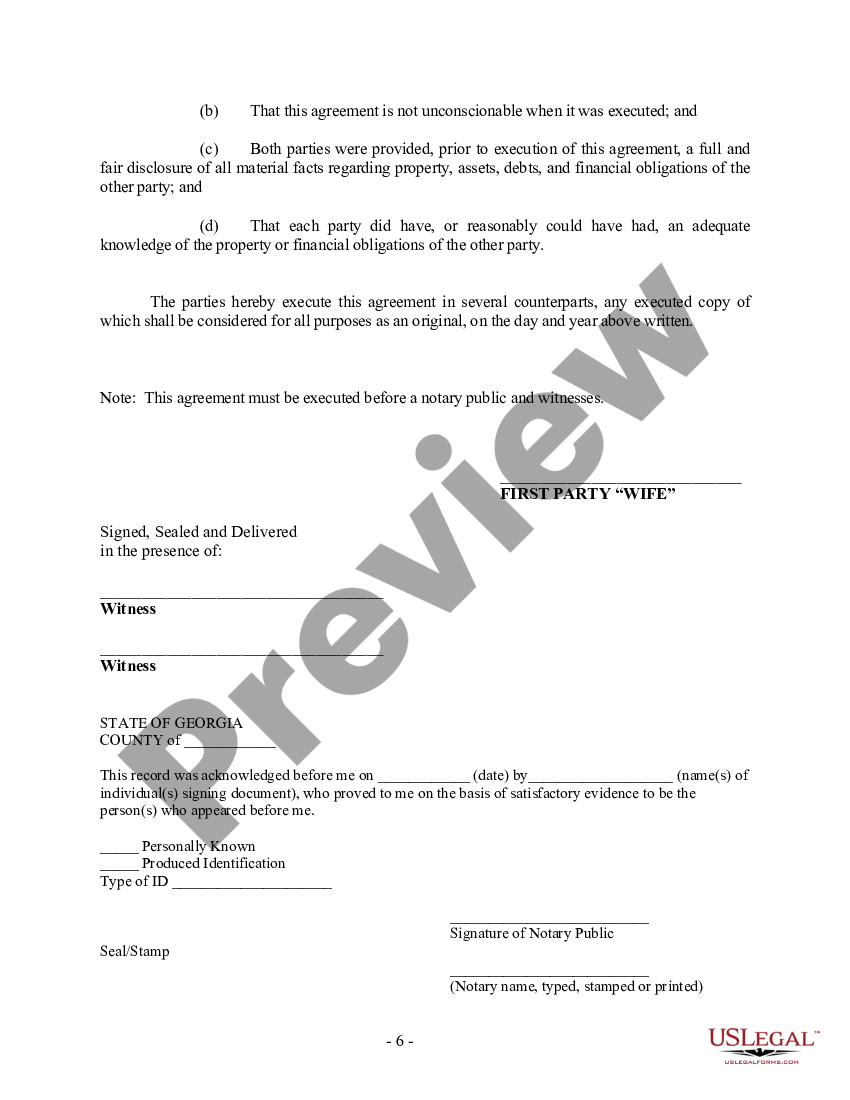 Georgia Prenuptial Premarital Agreement With Financial Statements Georgia Prenuptial Agreement