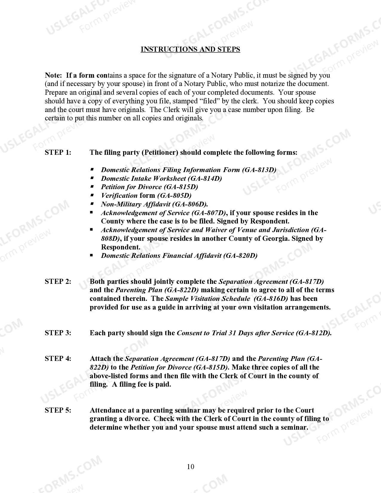 Preview Georgia No-Fault Agreed Uncontested Divorce Package for Dissolution of Marriage for people with Minor Children