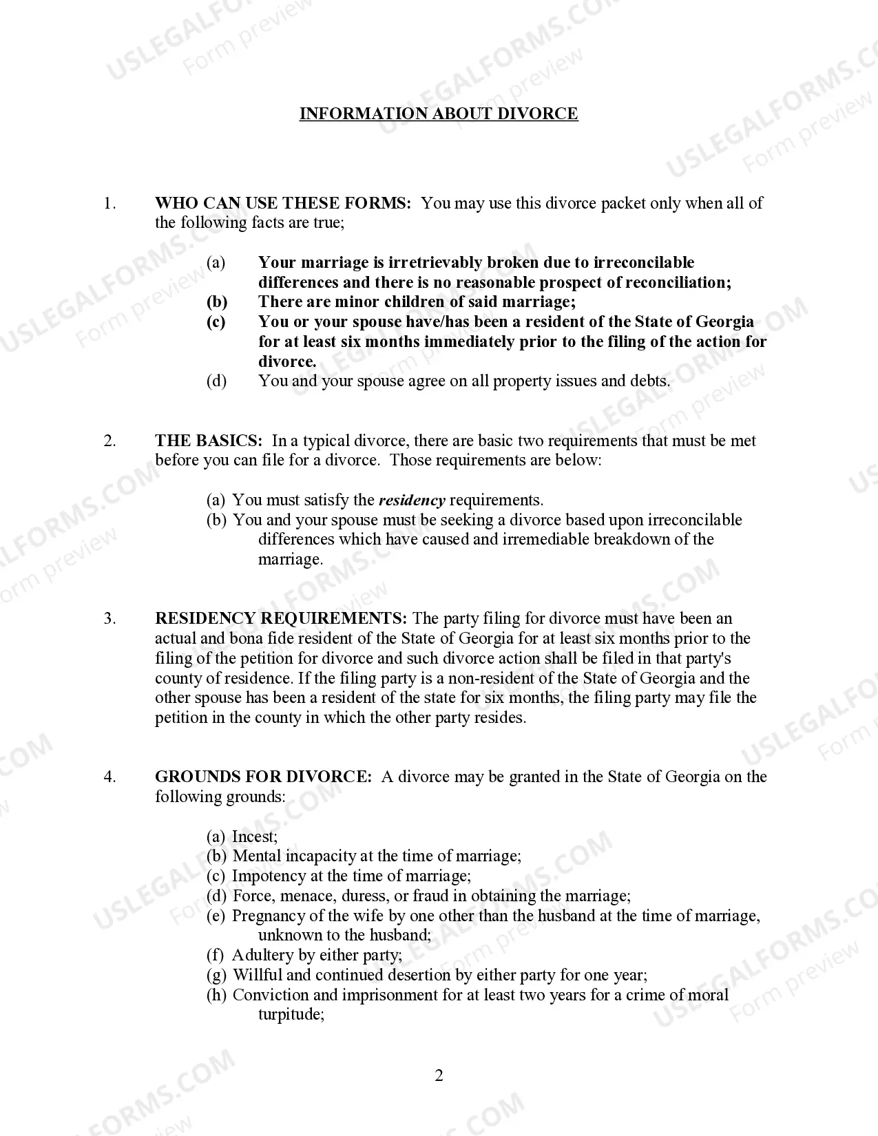 Preview Georgia No-Fault Agreed Uncontested Divorce Package for Dissolution of Marriage for people with Minor Children