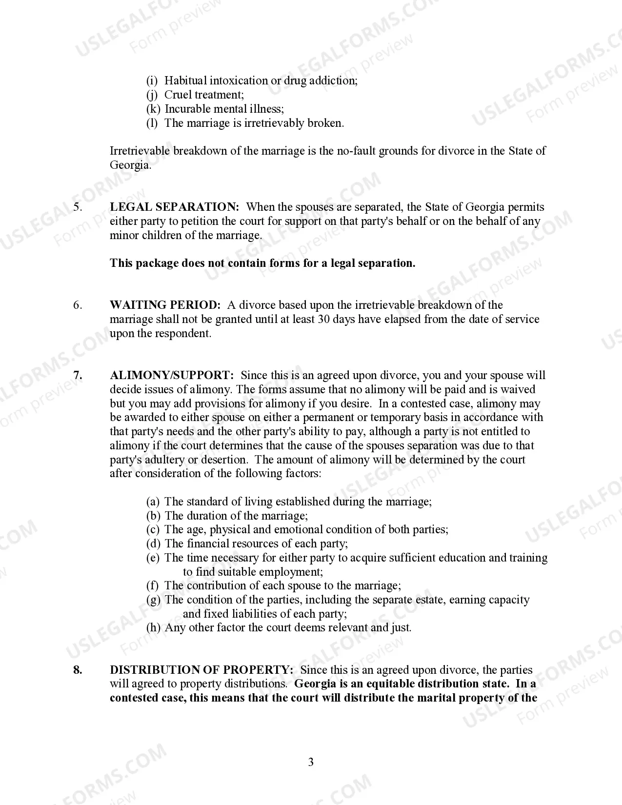 Preview Georgia No-Fault Agreed Uncontested Divorce Package for Dissolution of Marriage for people with Minor Children