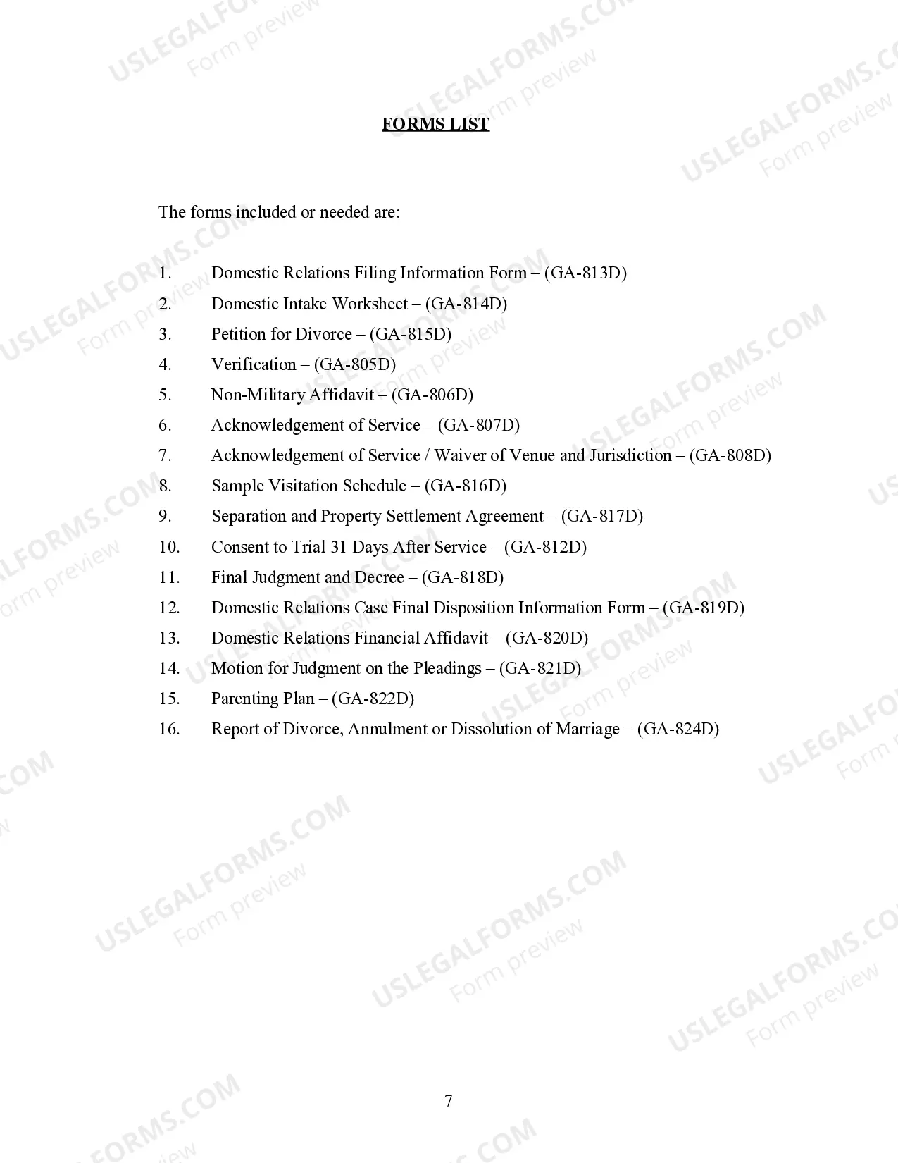 Preview Georgia No-Fault Agreed Uncontested Divorce Package for Dissolution of Marriage for people with Minor Children