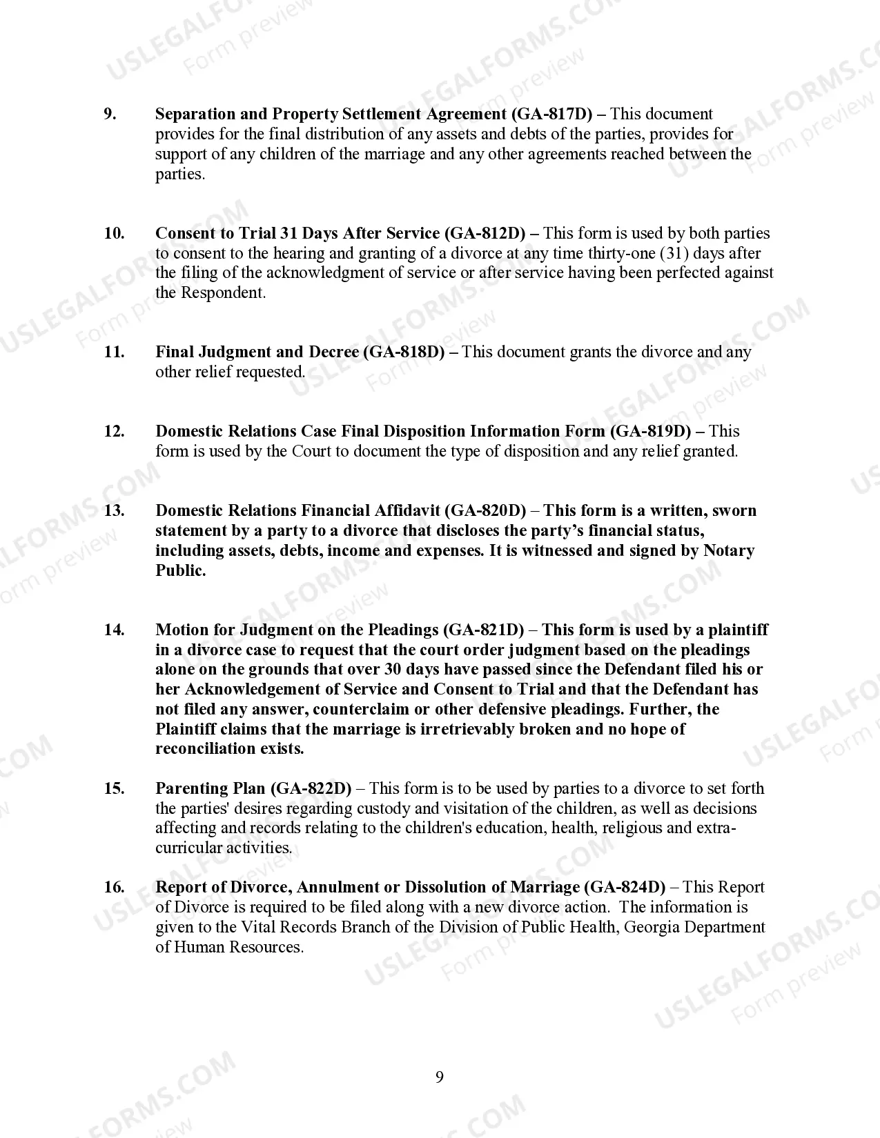 Preview Georgia No-Fault Agreed Uncontested Divorce Package for Dissolution of Marriage for people with Minor Children