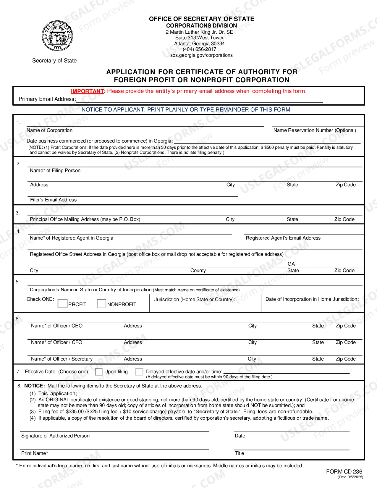 Preview Georgia Registration of Foreign Corporation