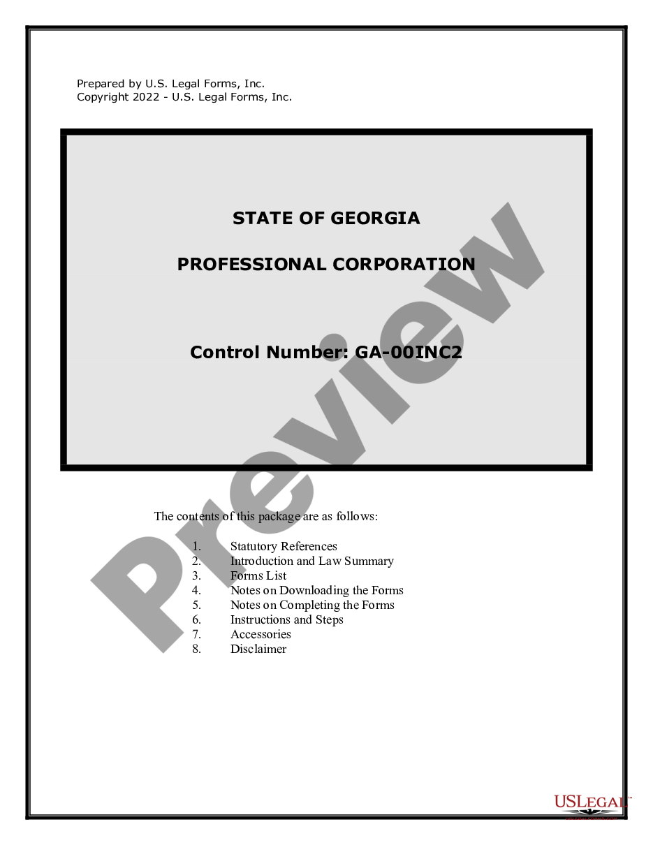 page 0 Professional Corporation Package for Georgia preview