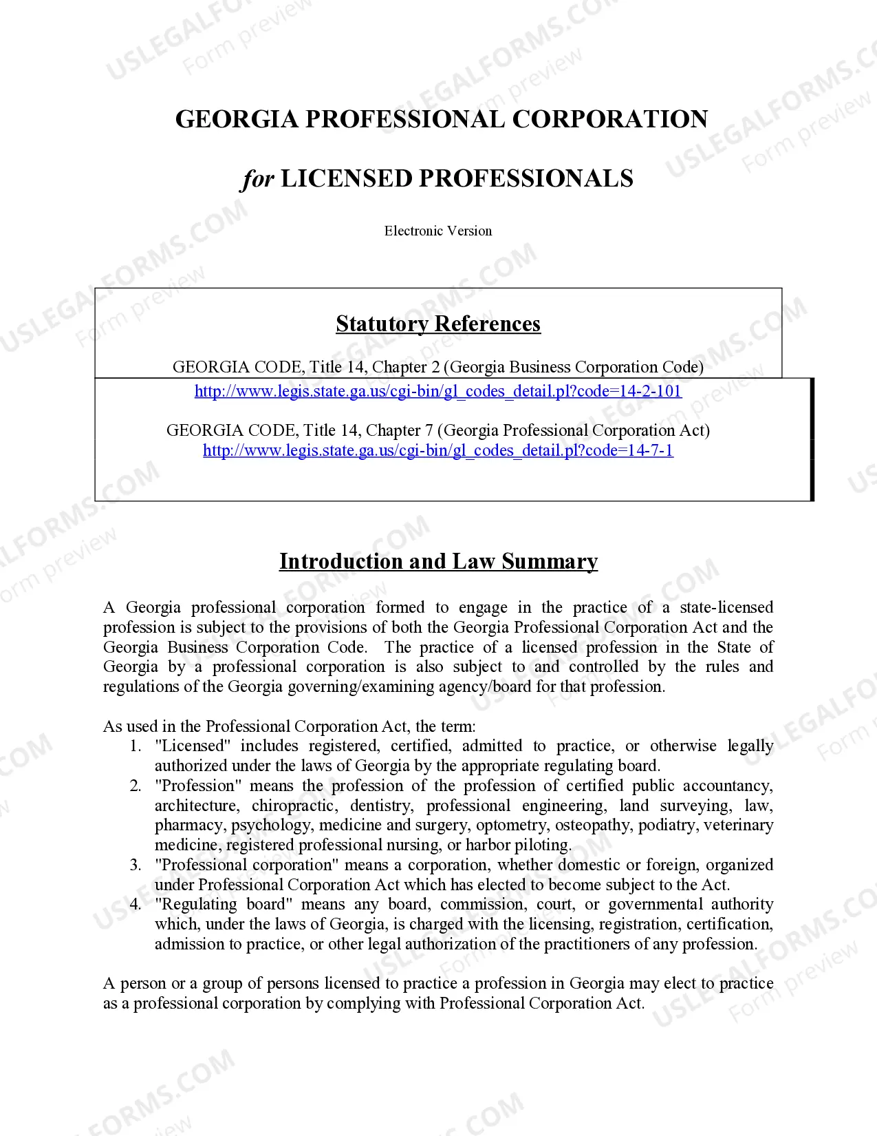 Preview Professional Corporation Package for Georgia