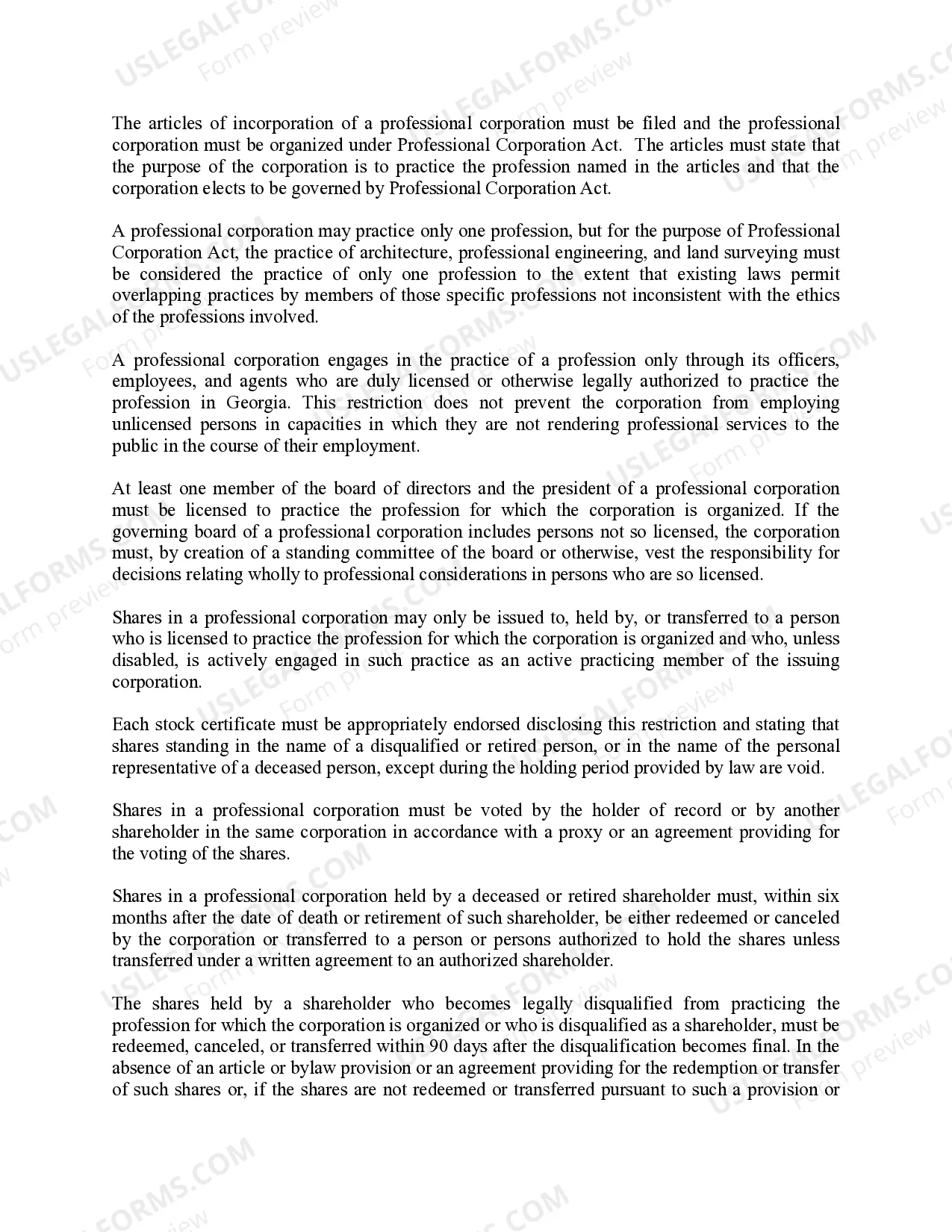 Preview Professional Corporation Package for Georgia