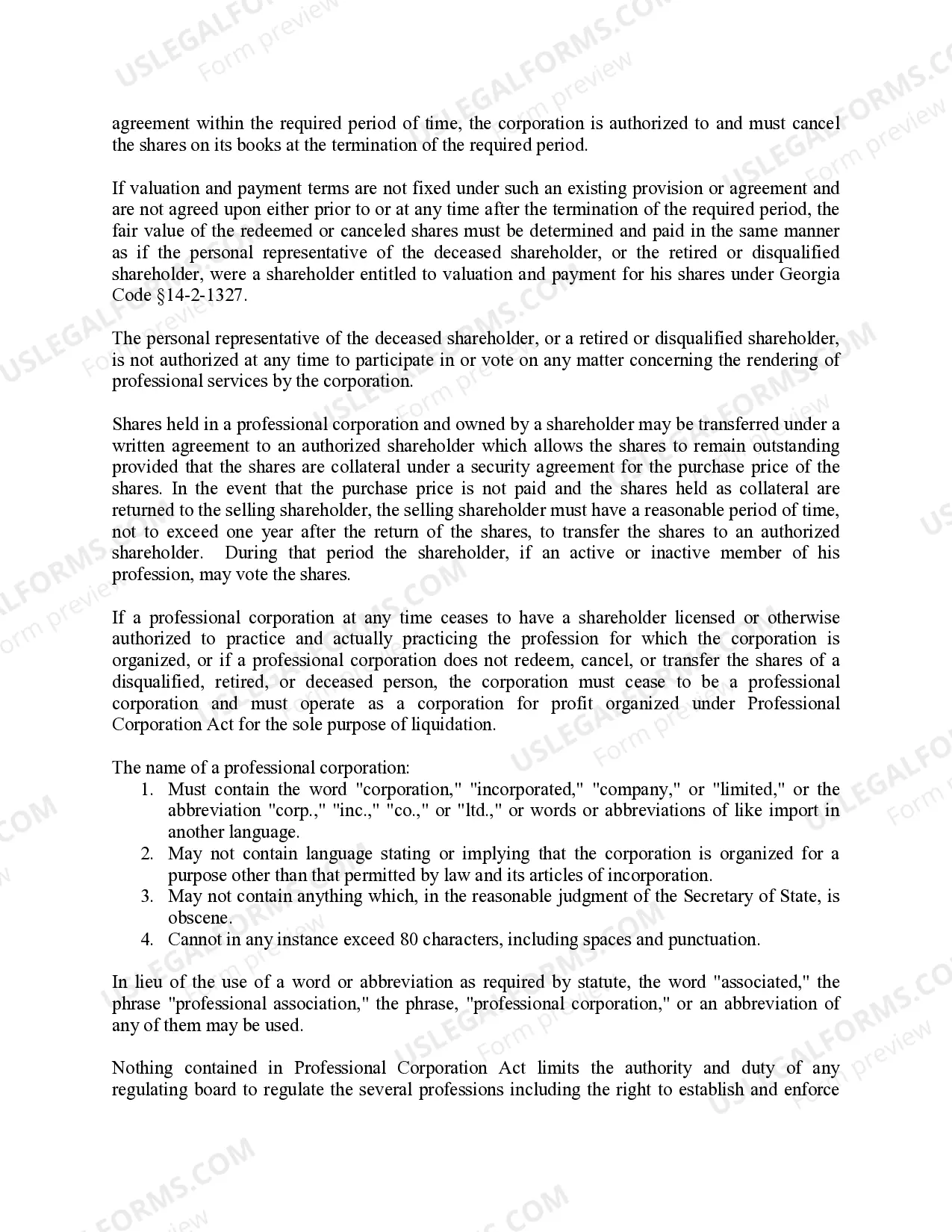 Preview Professional Corporation Package for Georgia