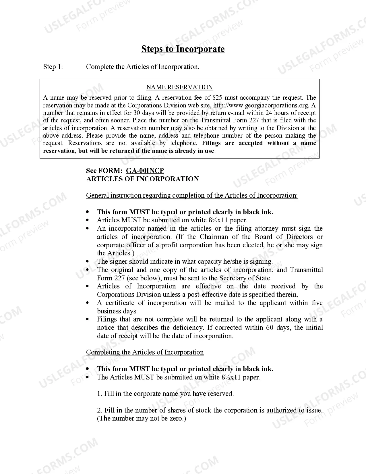 Preview Professional Corporation Package for Georgia