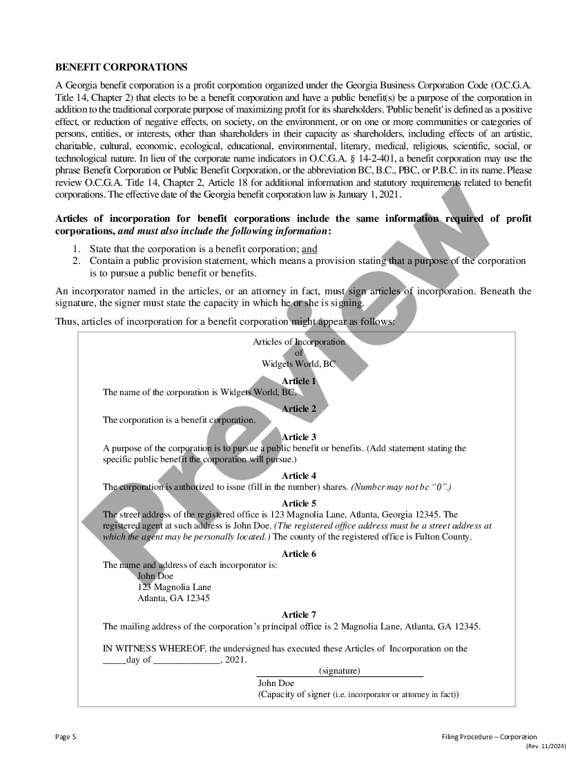 Articles of Incorporation for Domestic For Articles Of