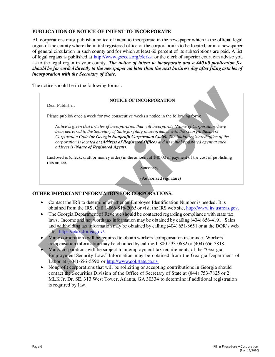page 7 Georgia Articles of Incorporation for Domestic For-Profit Corporation preview