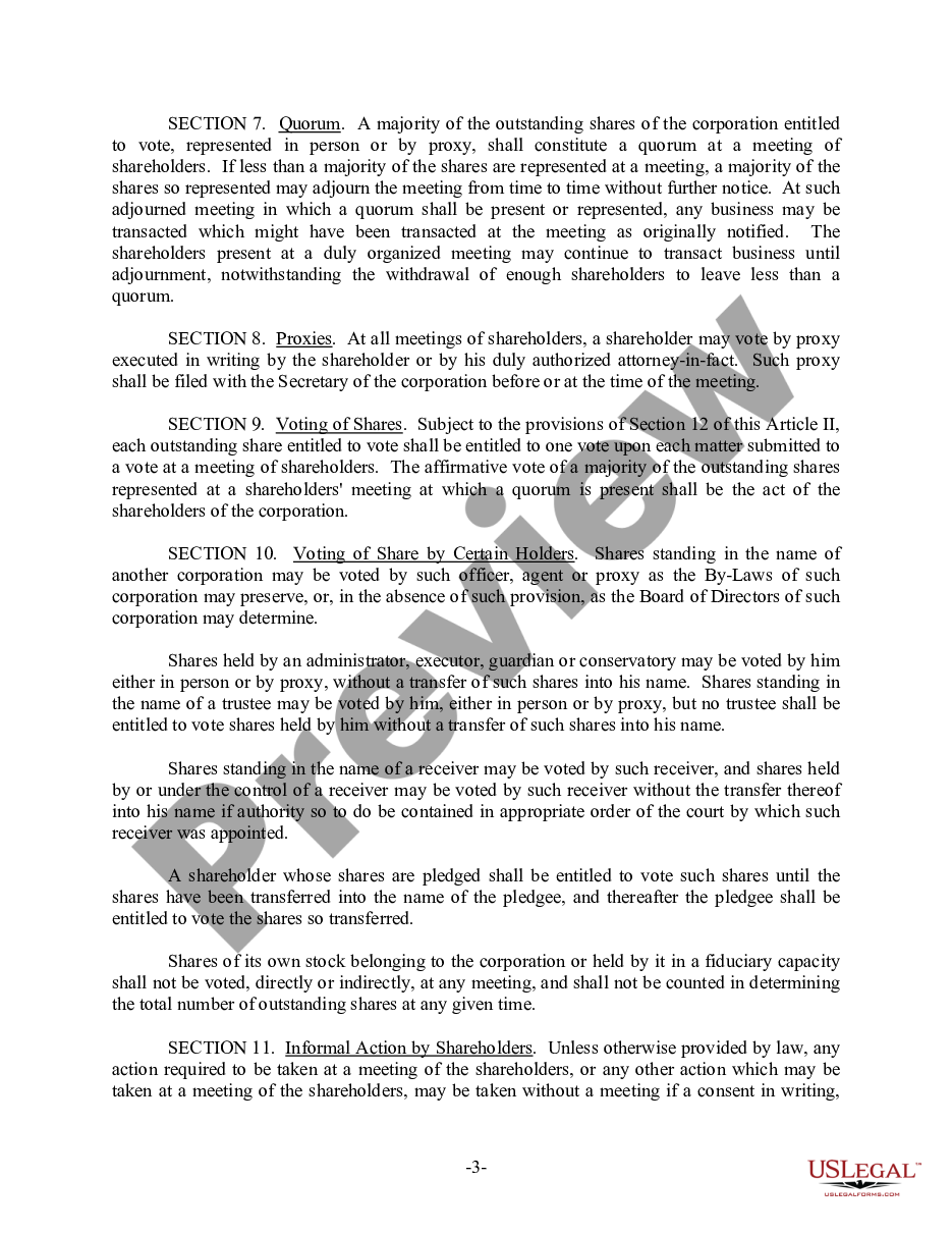 page 3 Georgia Bylaws for Corporation preview