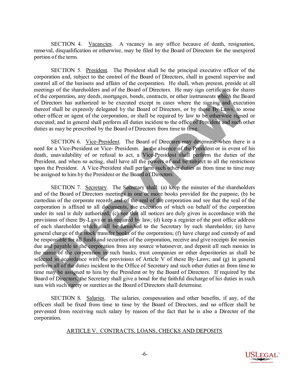 page 6 Georgia Bylaws for Corporation preview