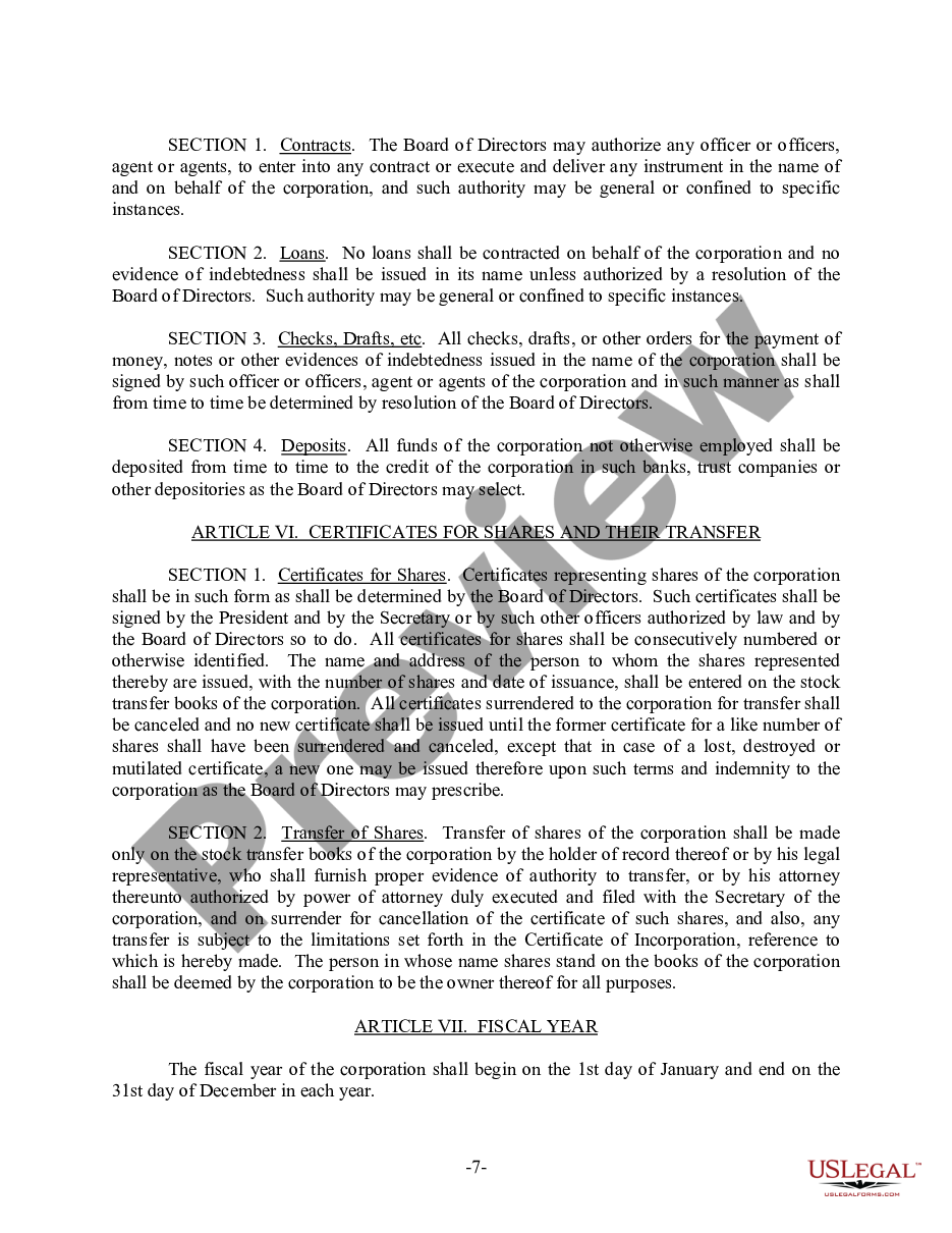 page 7 Georgia Bylaws for Corporation preview
